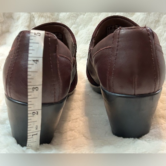 Clark’s Emily dark burgundy leather suede block heel loafers women’s size 8.5M - Picture 14 of 16